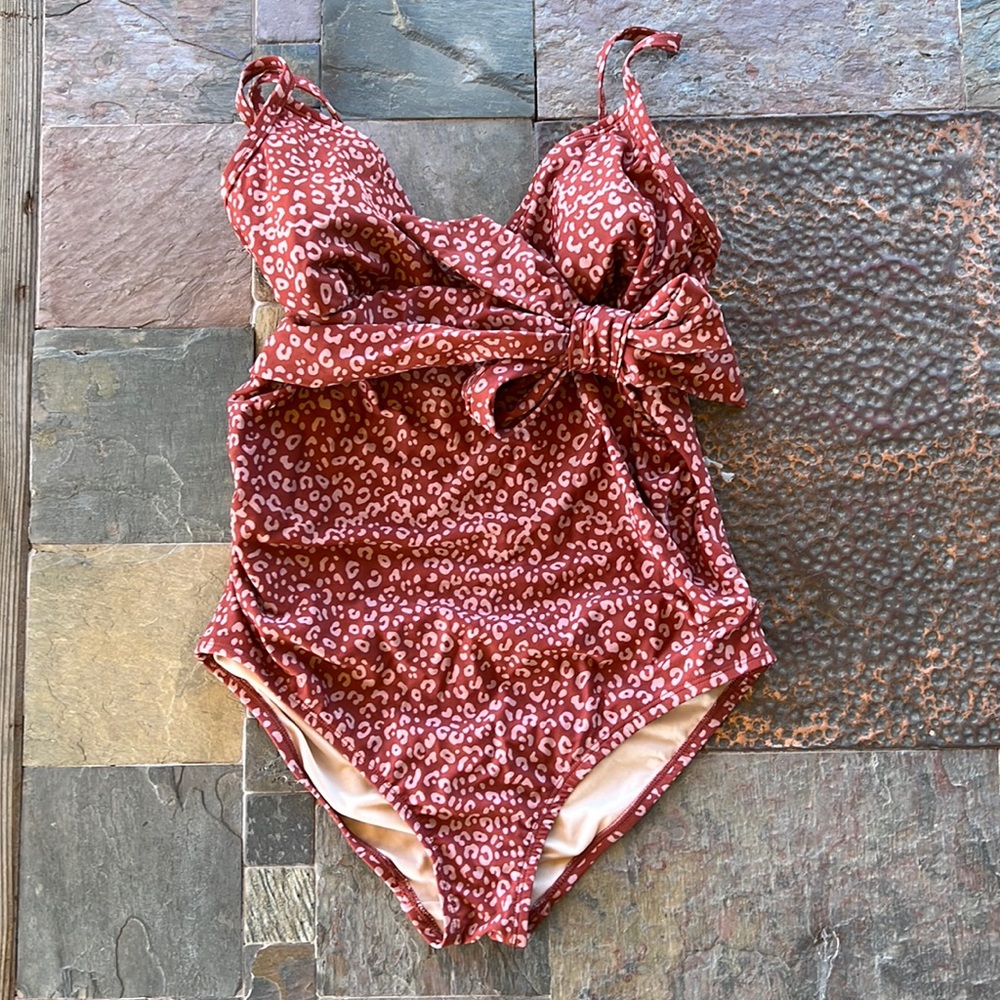 Coral & Neutral Leopard Print Maternity one Piece Swimsuit
